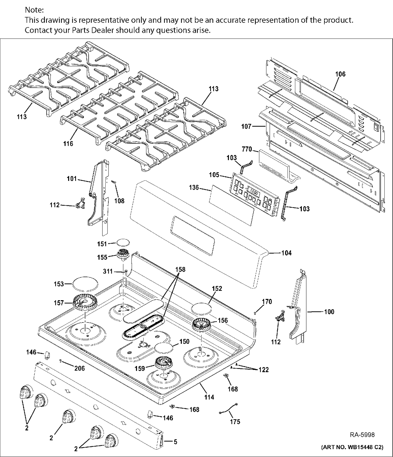 CONTROL PANEL & COOKTOP Diagram and Parts List for JCGB660DEJ2WW  General Electric Range