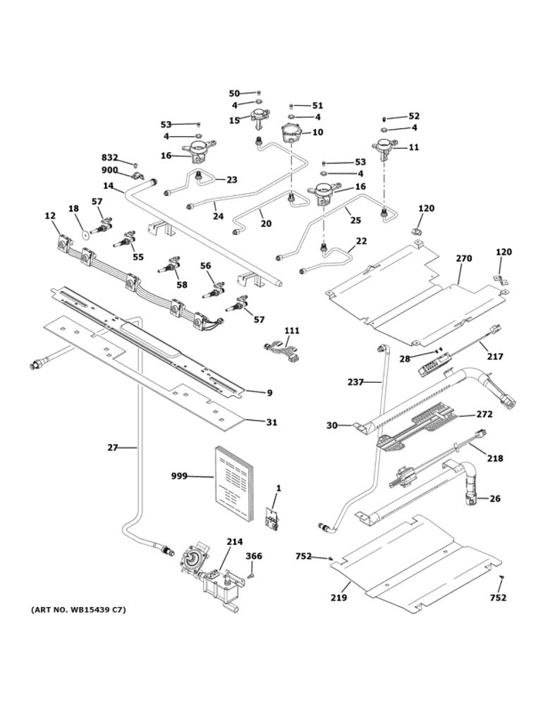 Gas And Burner Parts Diagram and Parts List for PGB911SEJ6SS  General Electric Range