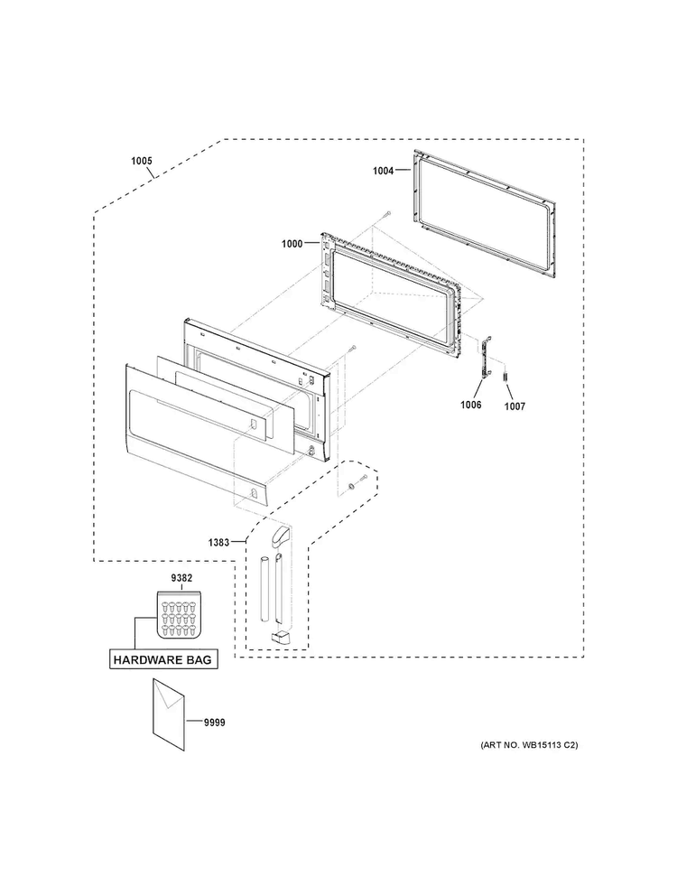 Door Parts Diagram and Parts List for CVM1750SH2SS  General Electric Microwave