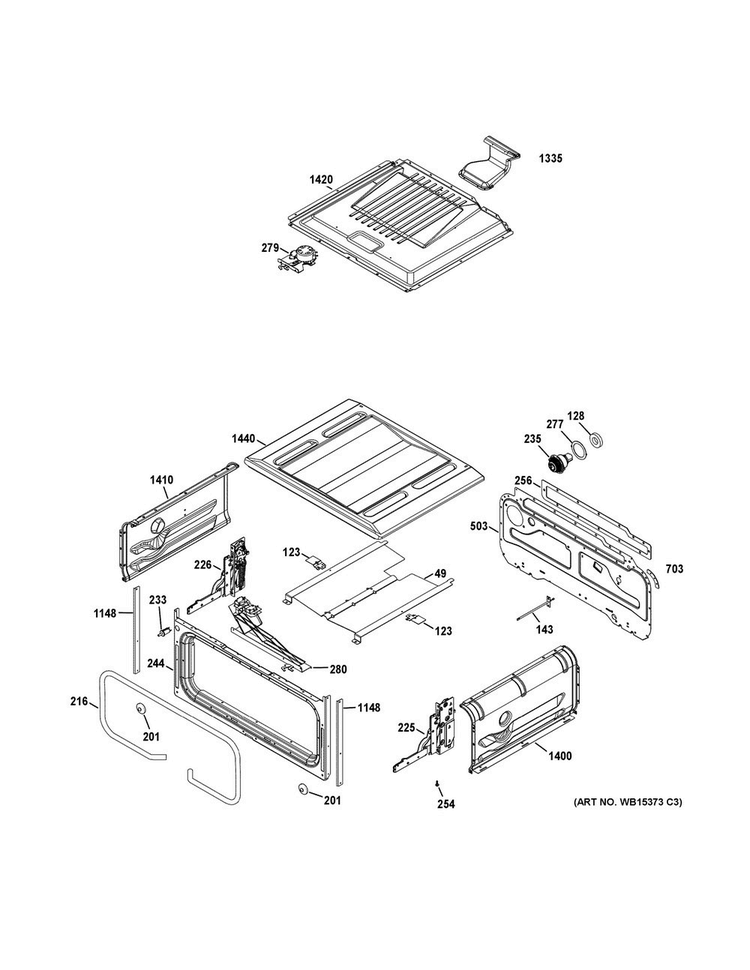 Upper Oven Diagram and Parts List for JGB850DEF3BB  General Electric Range