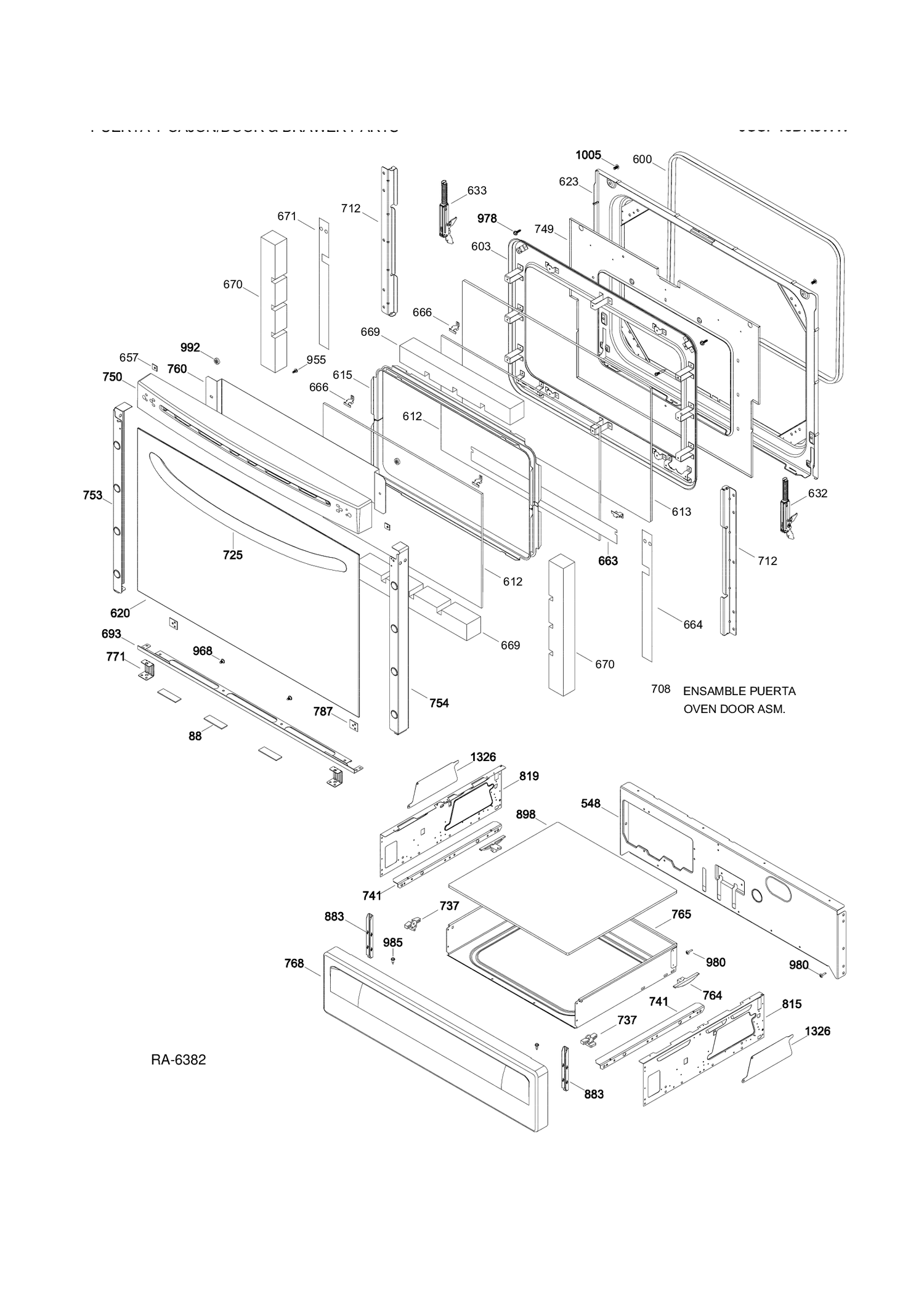 DOOR & DRAWER PARTS Diagram and Parts List for JCSP46DR3WW  General Electric Range