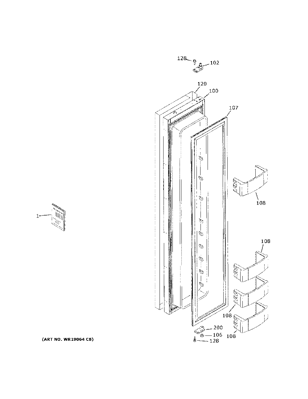 Freezer Door Diagram and Parts List for ZISS420NPESS  General Electric Refrigerator