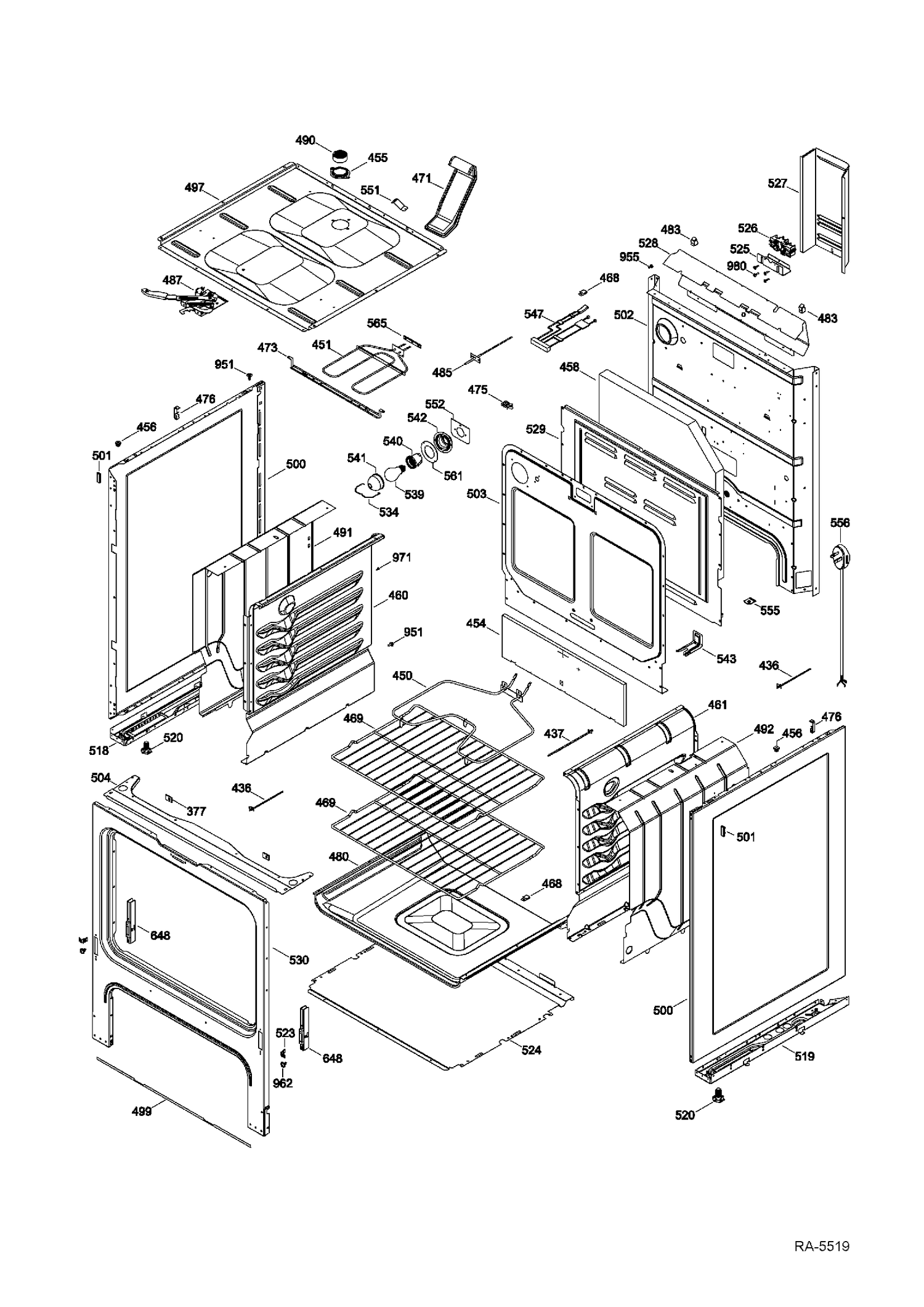 BODY PARTS Diagram and Parts List for MCB787DR4WW  General Electric Range