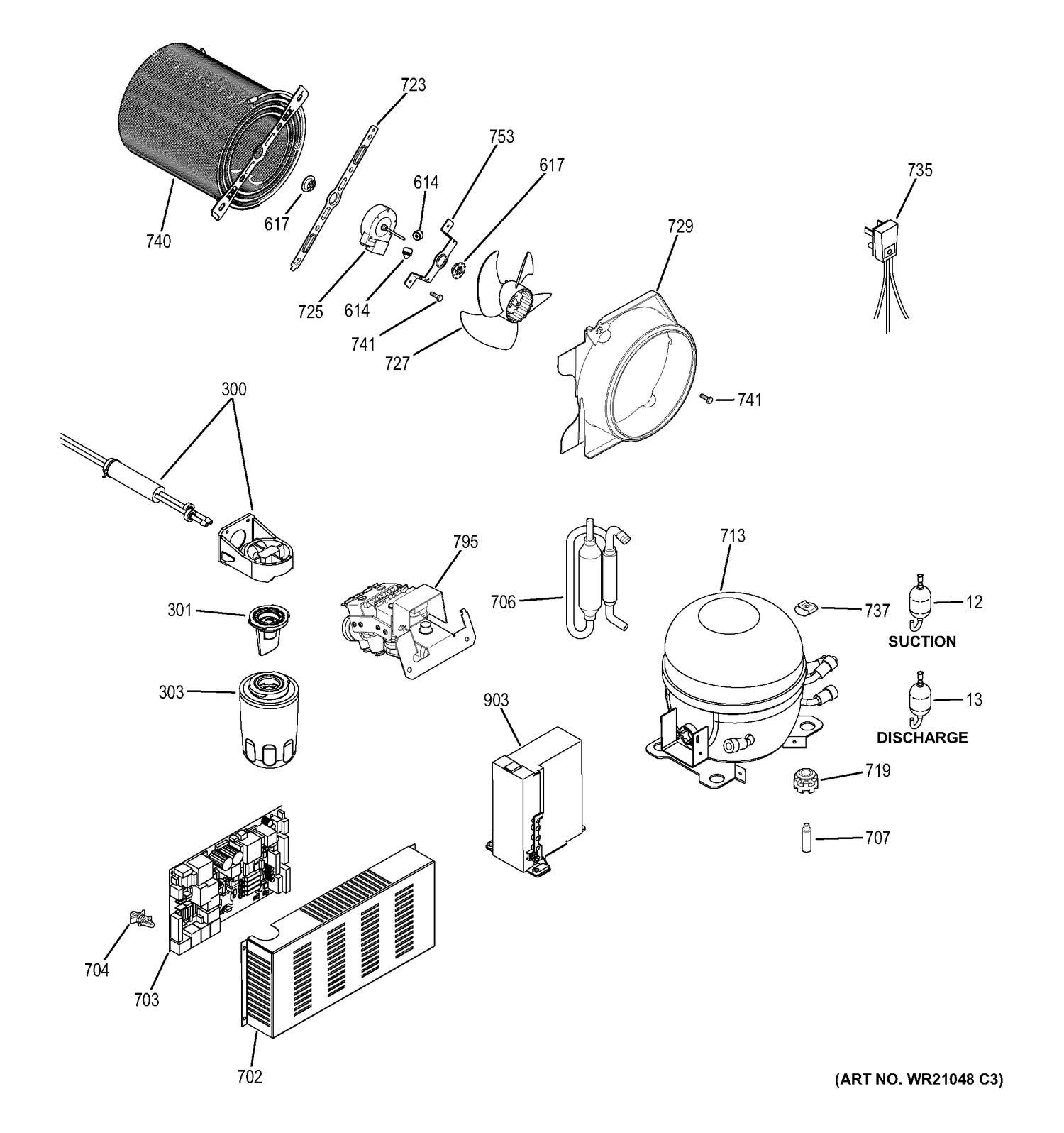 MACHINE COMPARTMENT Diagram and Parts List for ZIPP360NHBSS  General Electric Refrigerator
