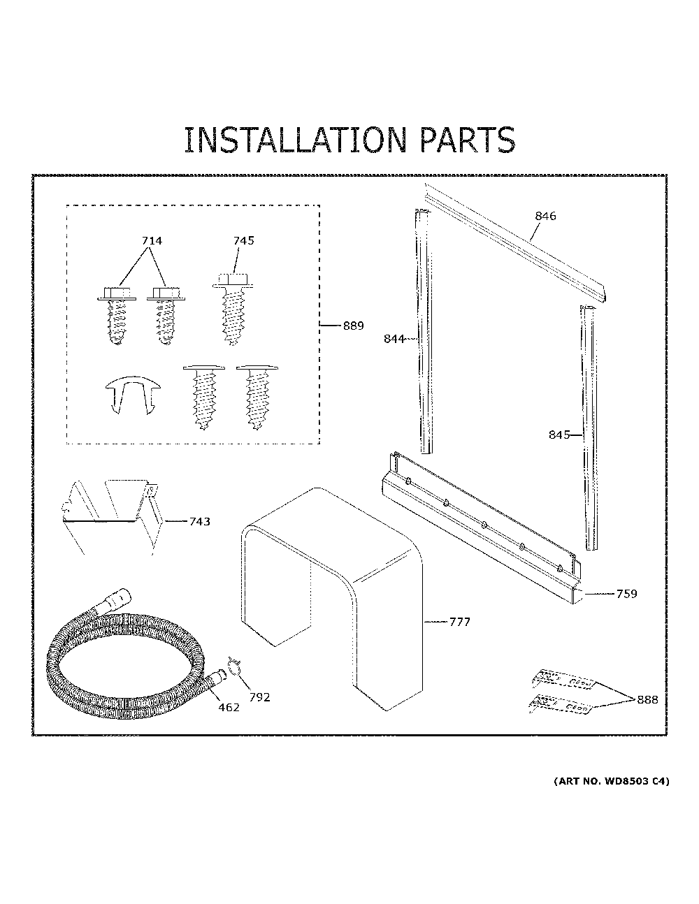 Installation parts Diagram and Parts List for CDT845M5N2S5  General Electric Dishwasher