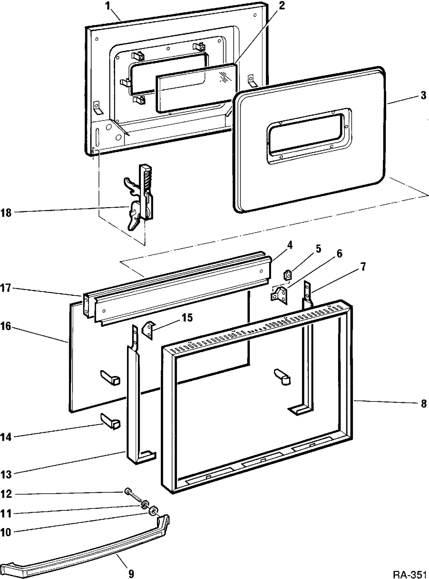 DOOR ASSEMBLY Diagram and Parts List for J32PM-1  General Electric Range
