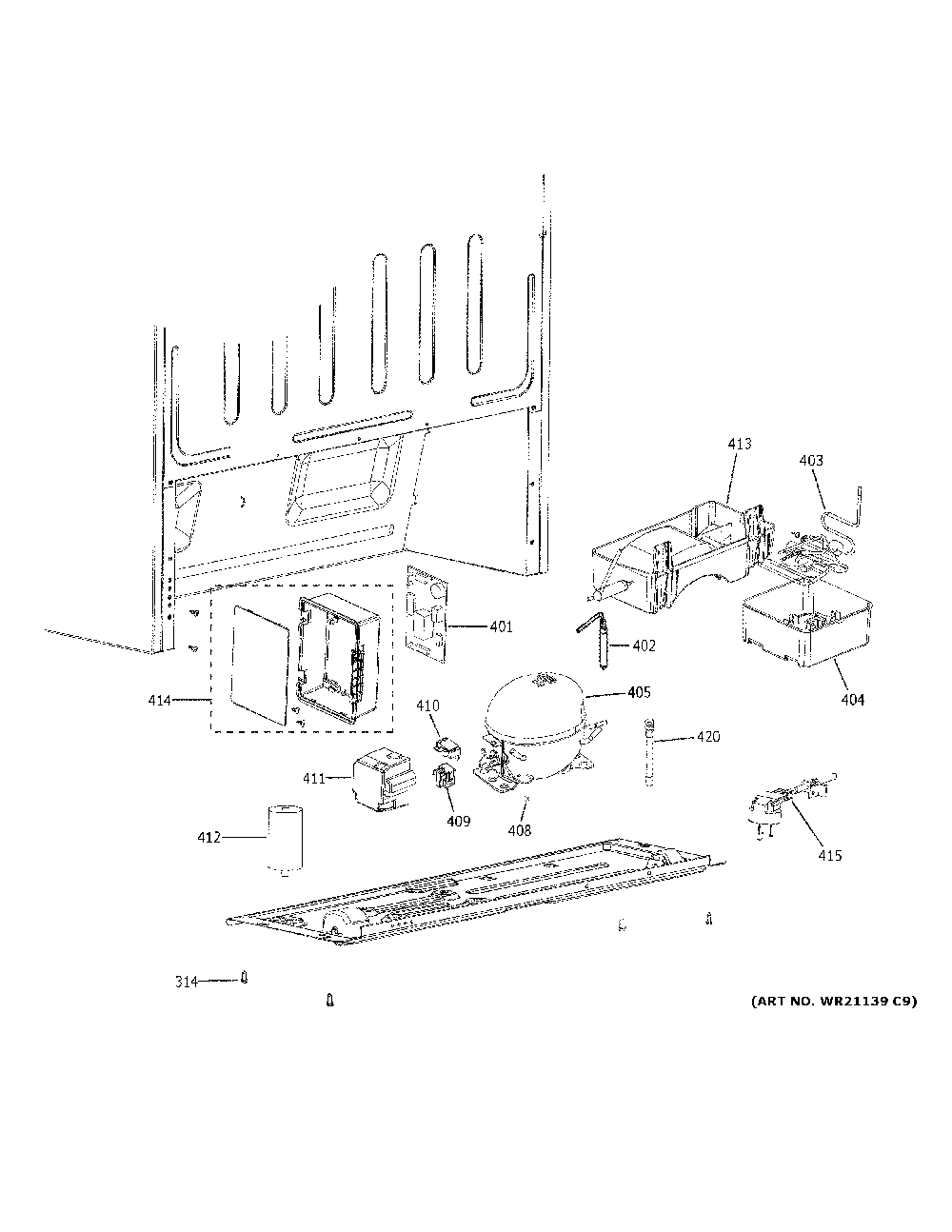 Machine compartment Diagram and Parts List for FUF14DLRDWW  General Electric Freezer