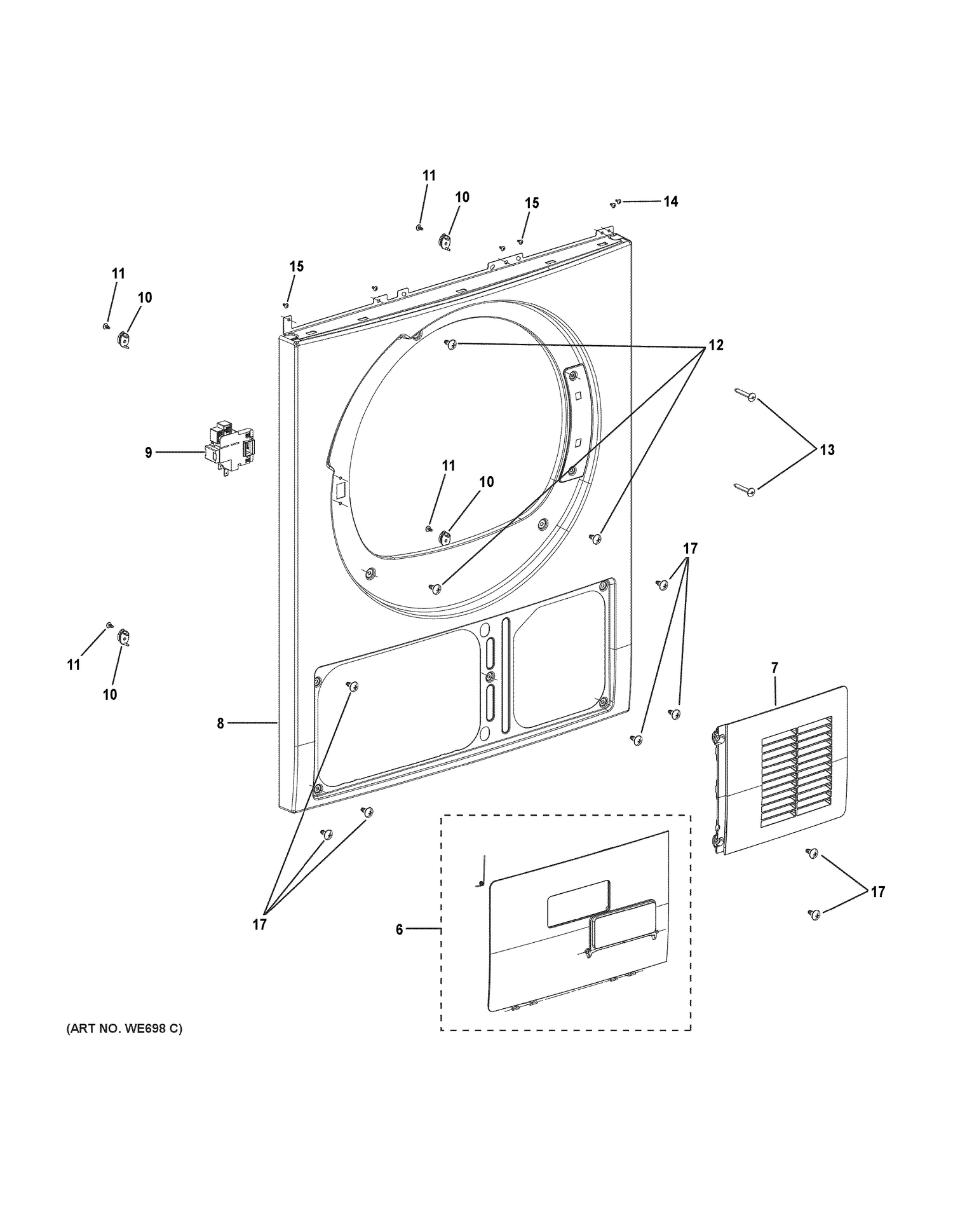 FRONT PANEL Diagram and Parts List for GFT14ESSL0WW  General Electric Dryer
