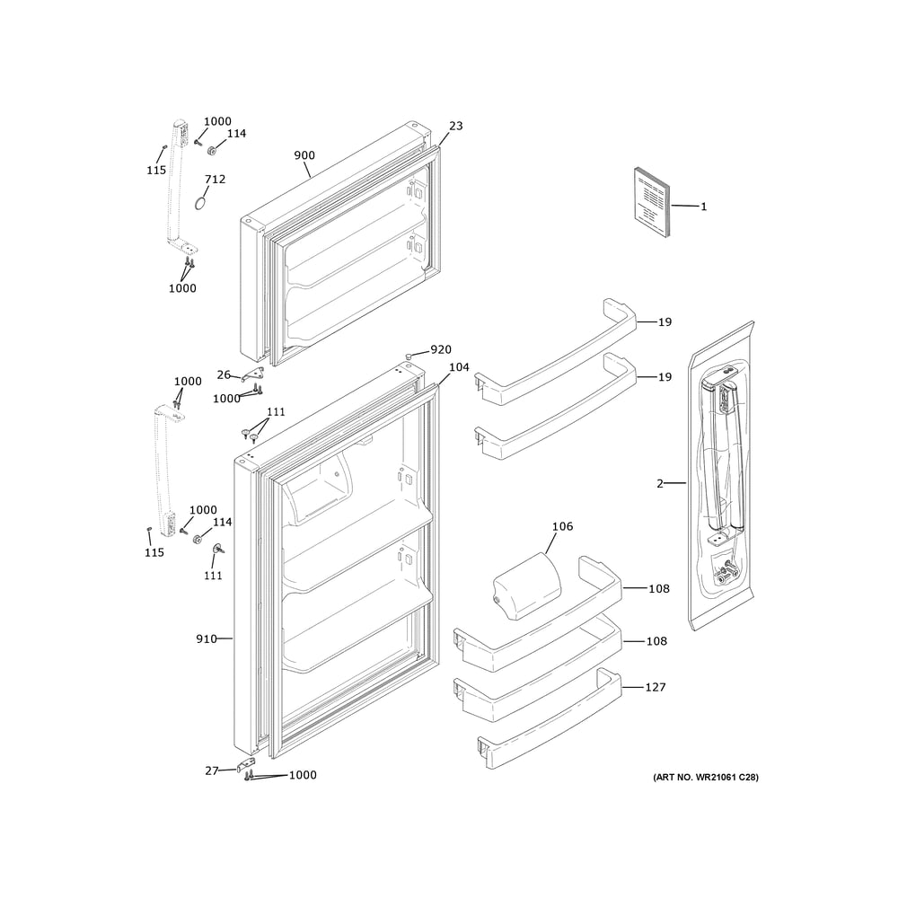 Doors Diagram and Parts List for GIE18GSNIRSS  General Electric Refrigerator