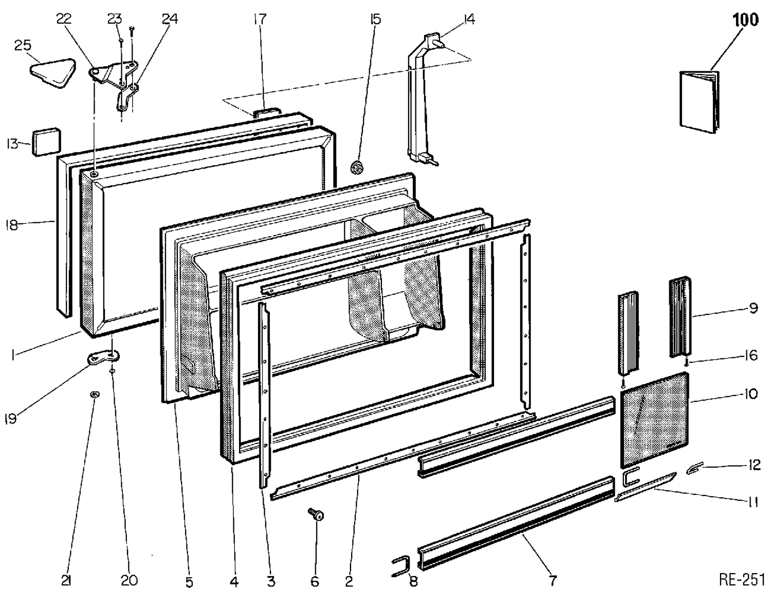 FREEZER DOOR Diagram and Parts List for YRFB1703P-1  General Electric Refrigerator