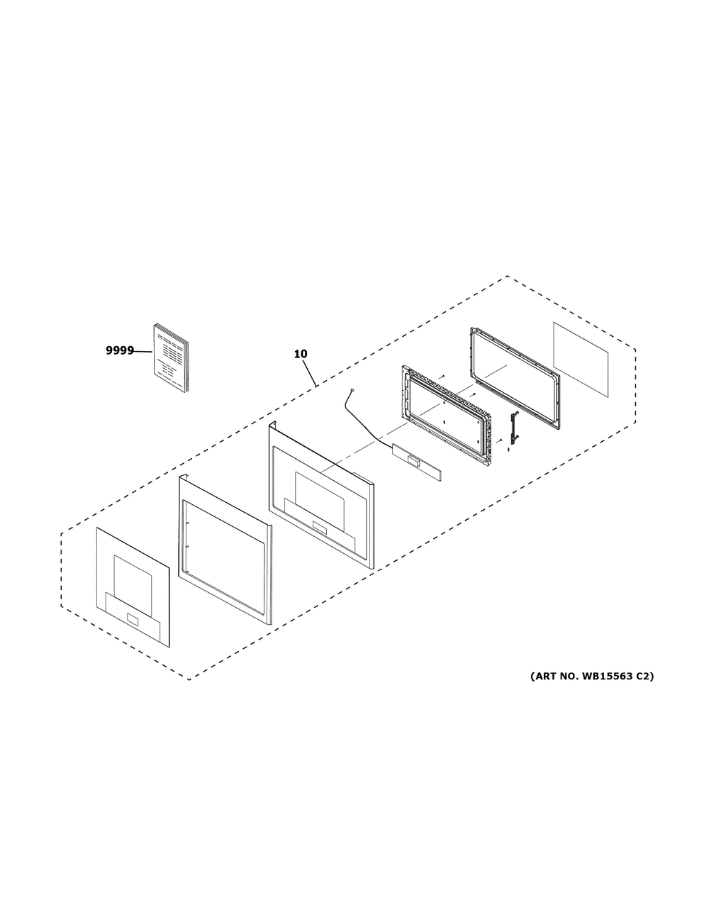 Door Parts Diagram and Parts List for GVMB14S4W1SS  General Electric Microwave Oven Combo
