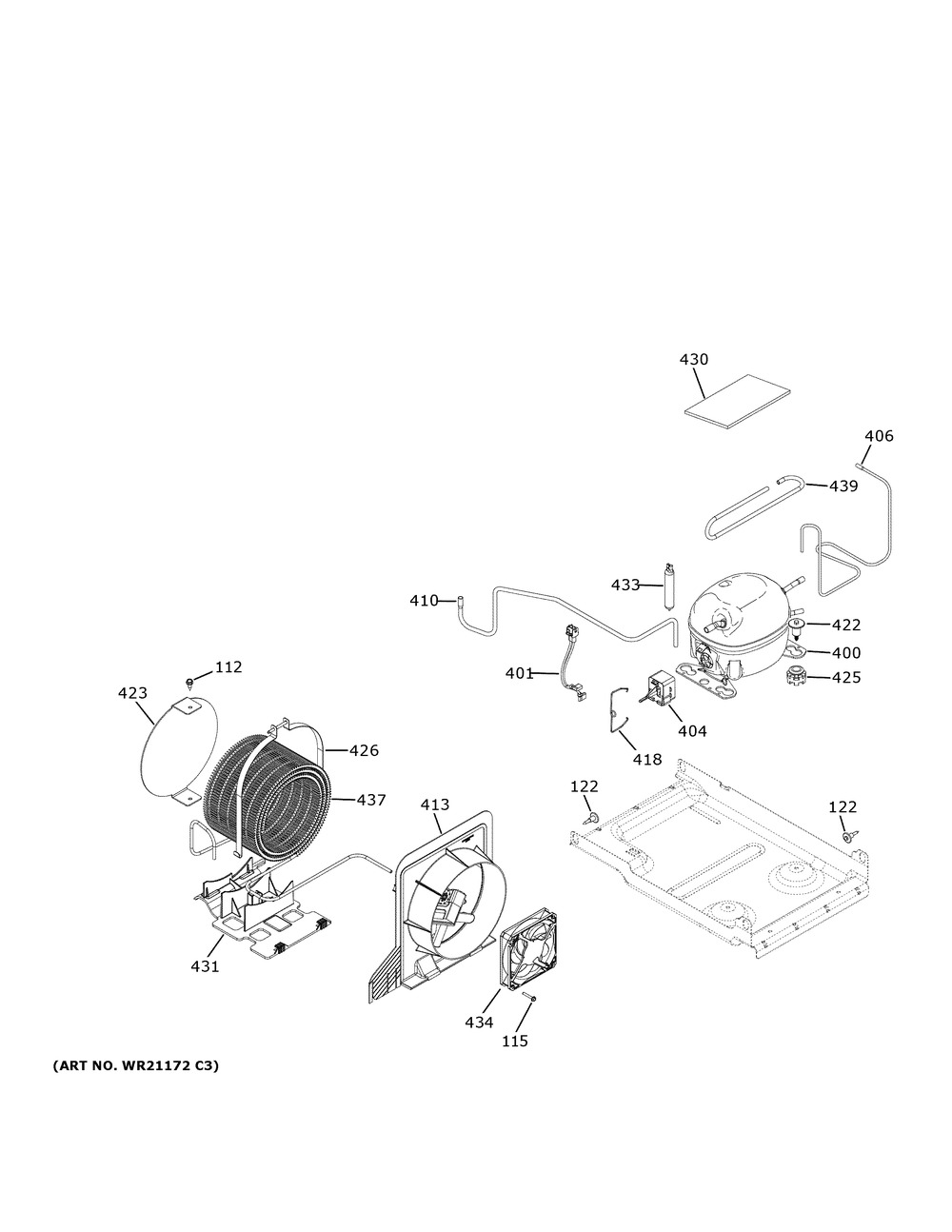 Machine Compartment Diagram and Parts List for ZIR241NPNCII  General Electric Refrigerator