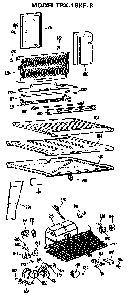 Unit Parts Diagram and Parts List for TBX18KFB  General Electric Refrigerator