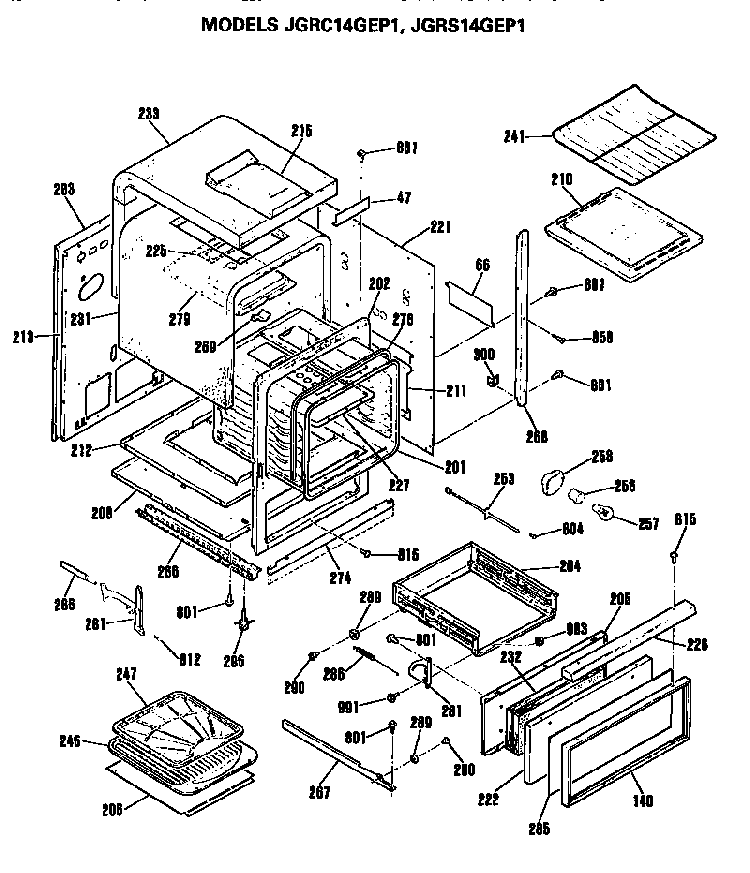 Oven Diagram and Parts List for JGRC14GEP1  General Electric Wall Oven