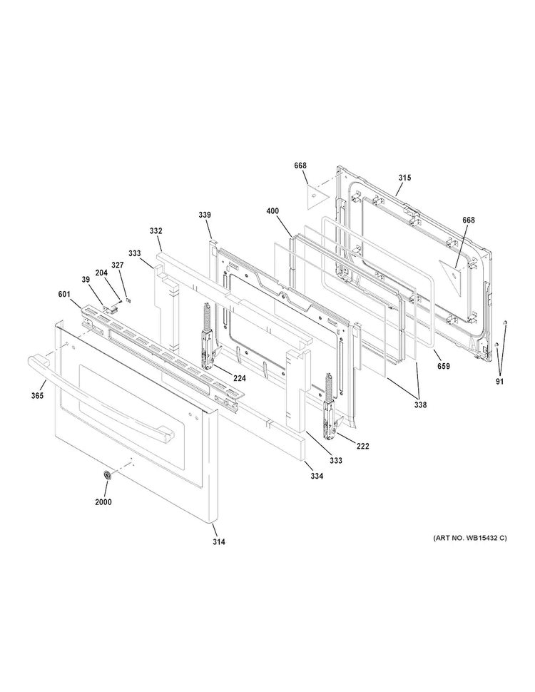 Lower Door Diagram and Parts List for JGB860SEJ5SS  General Electric Range