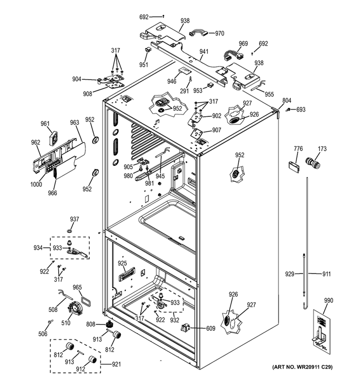 Case Parts Diagram and Parts List for CFE29TSDFSS  General Electric Refrigerator