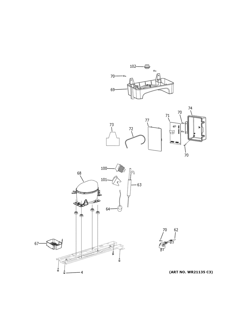 Machine Compartment Diagram and Parts List for GPE12FGKDWW  General Electric Refrigerator