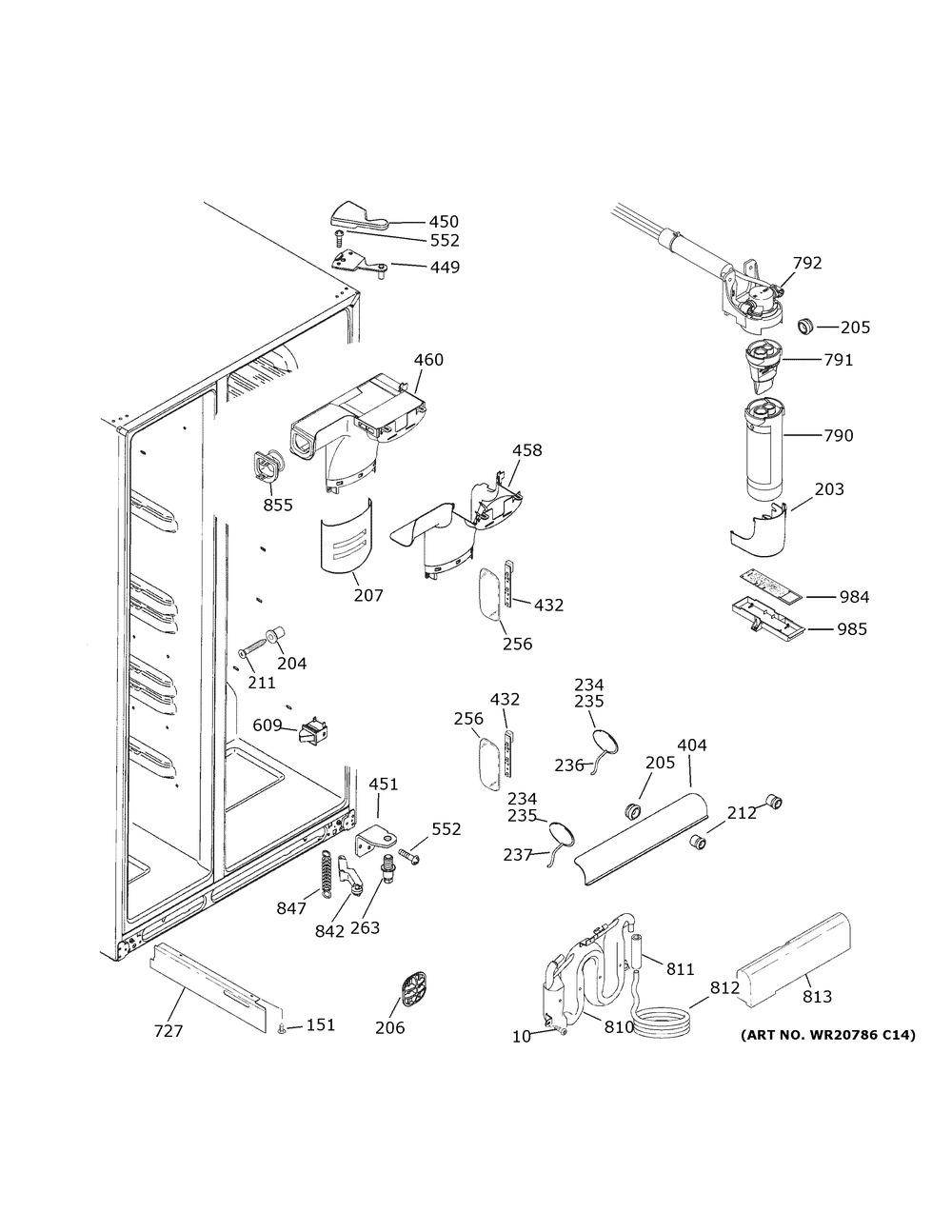 Fresh Food Section Diagram and Parts List for PSS28KYHBCFS  General Electric Refrigerator