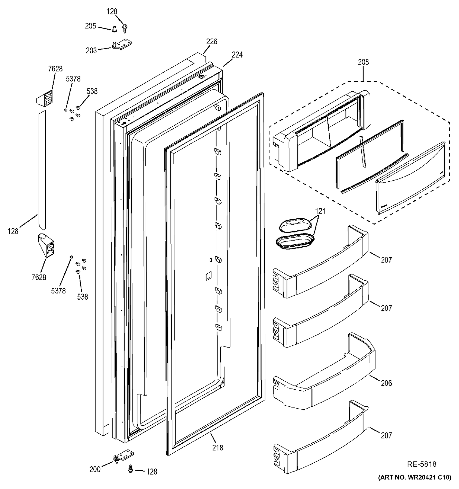 FF DOOR Diagram and Parts List for ZISP420DHASS  General Electric Refrigerator