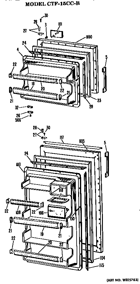 Doors Diagram and Parts List for CTF15CCB  Hotpoint Refrigerator