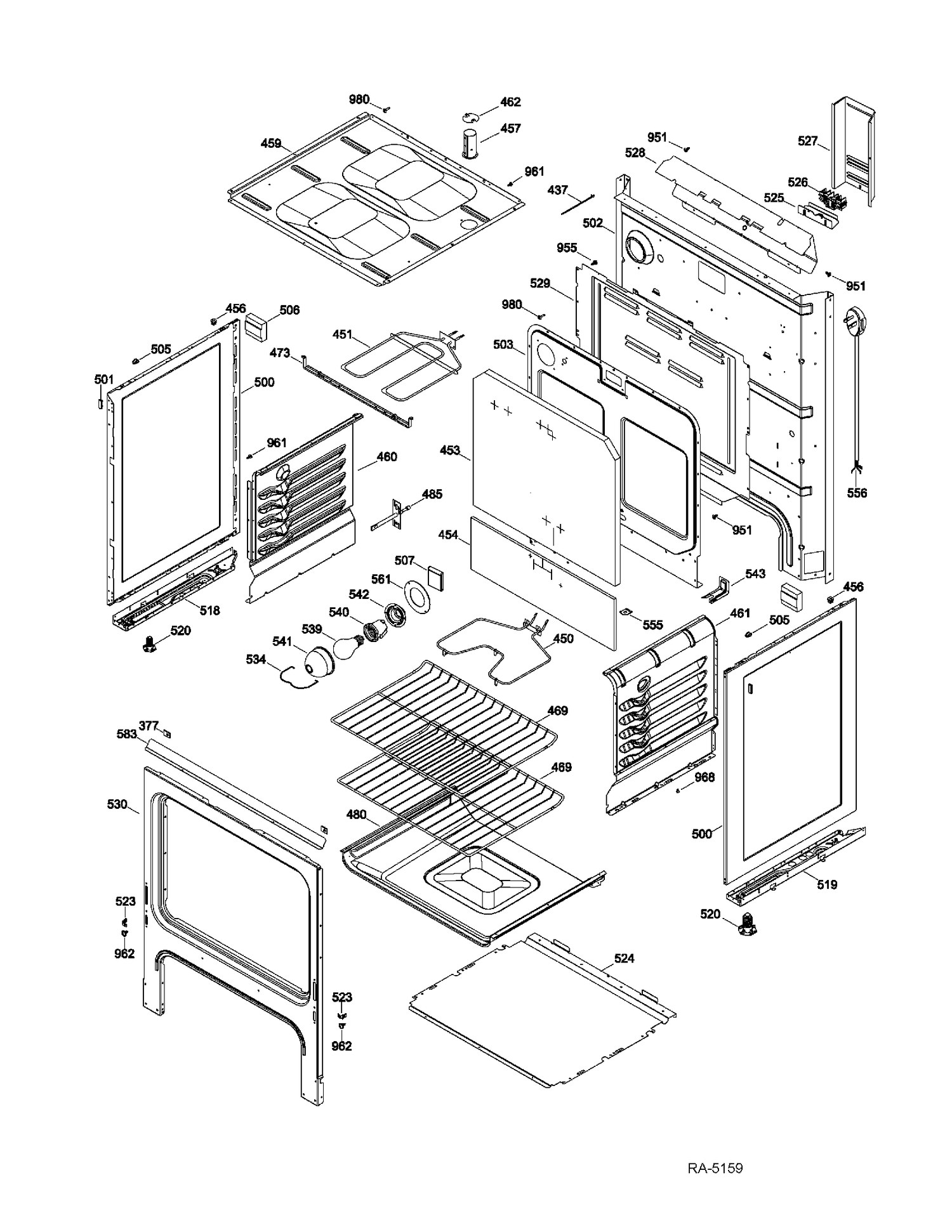 BODY PARTS Diagram and Parts List for JCBS250ST2SS  General Electric Range