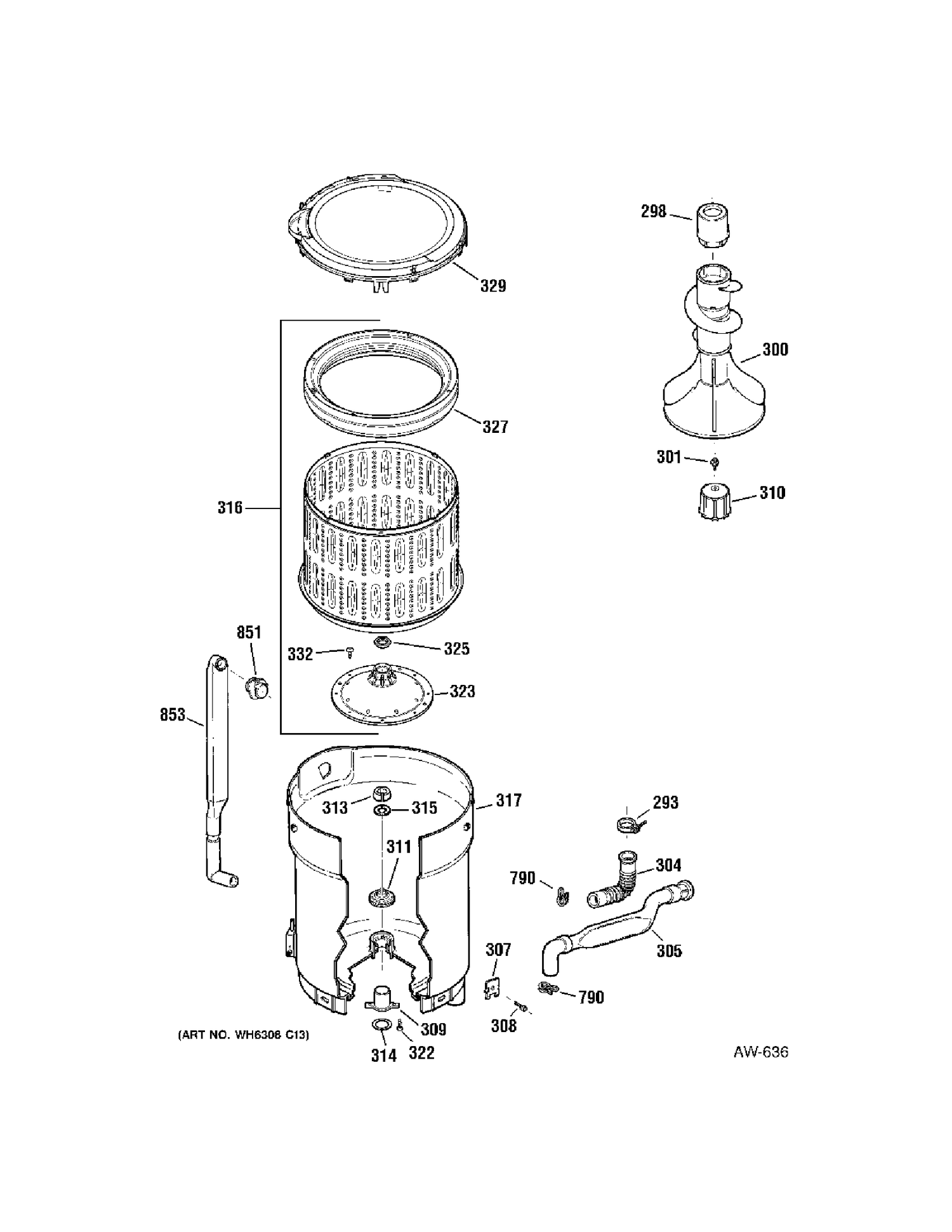 TUB Diagram and Parts List for 57751H0WW  General Electric Washer