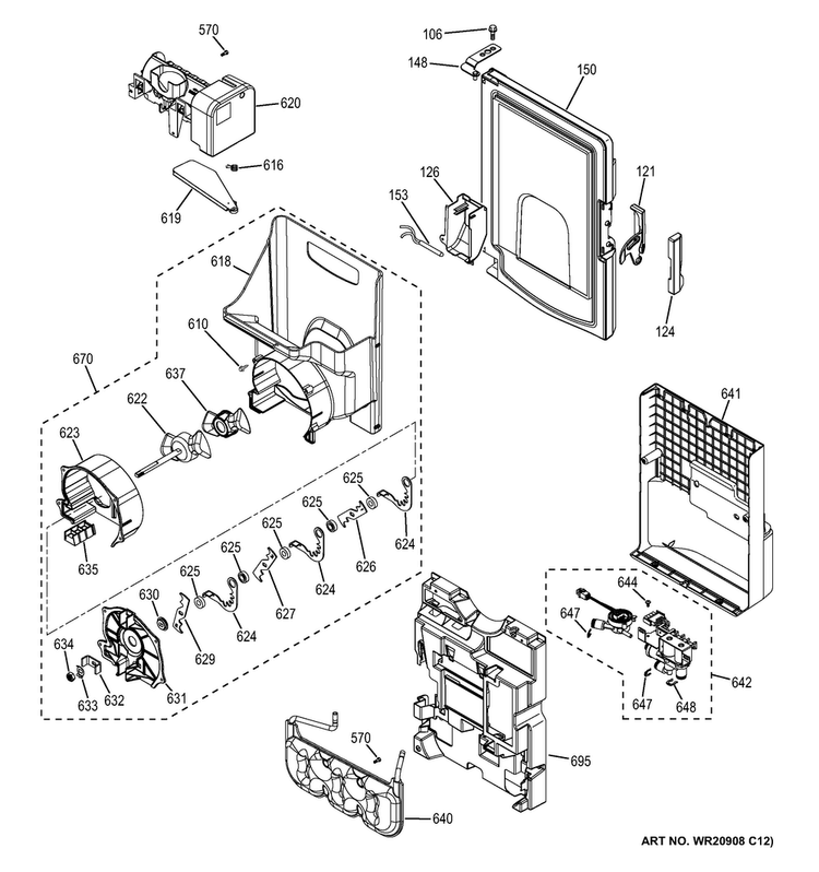 Ice Maker & Dispenser Diagram and Parts List for PFE28RSHHSS  General Electric Refrigerator