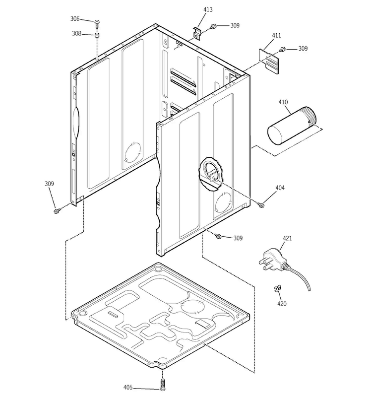 Cabinet & Base Diagram and Parts List for DDSS475GA1WW  General Electric Dryer