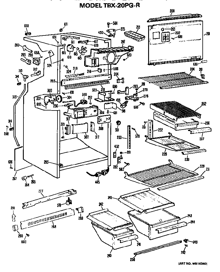 Cabinet Parts Diagram and Parts List for TBX20PGR  General Electric Refrigerator