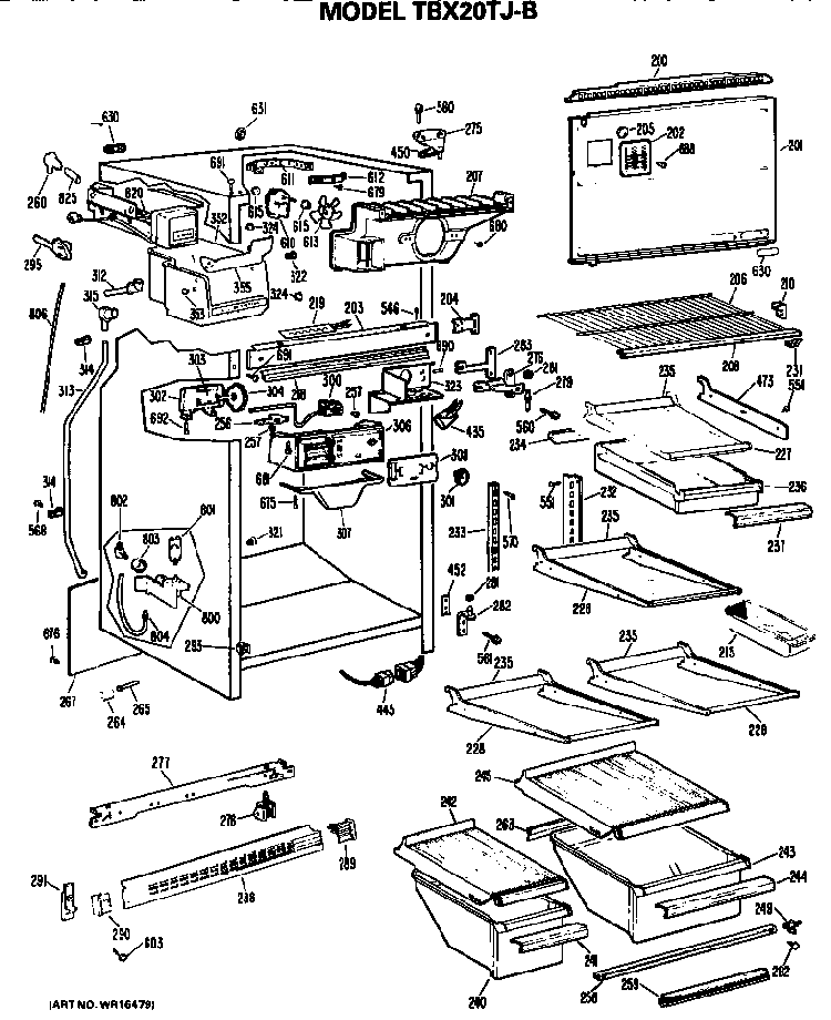 Cabinet Parts Diagram and Parts List for TBX20TJB  General Electric Refrigerator