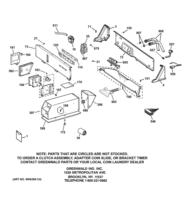 Backsplash & Coin Box Assembly Diagram and Parts List for WCCN2050F0WC  General Electric Washer