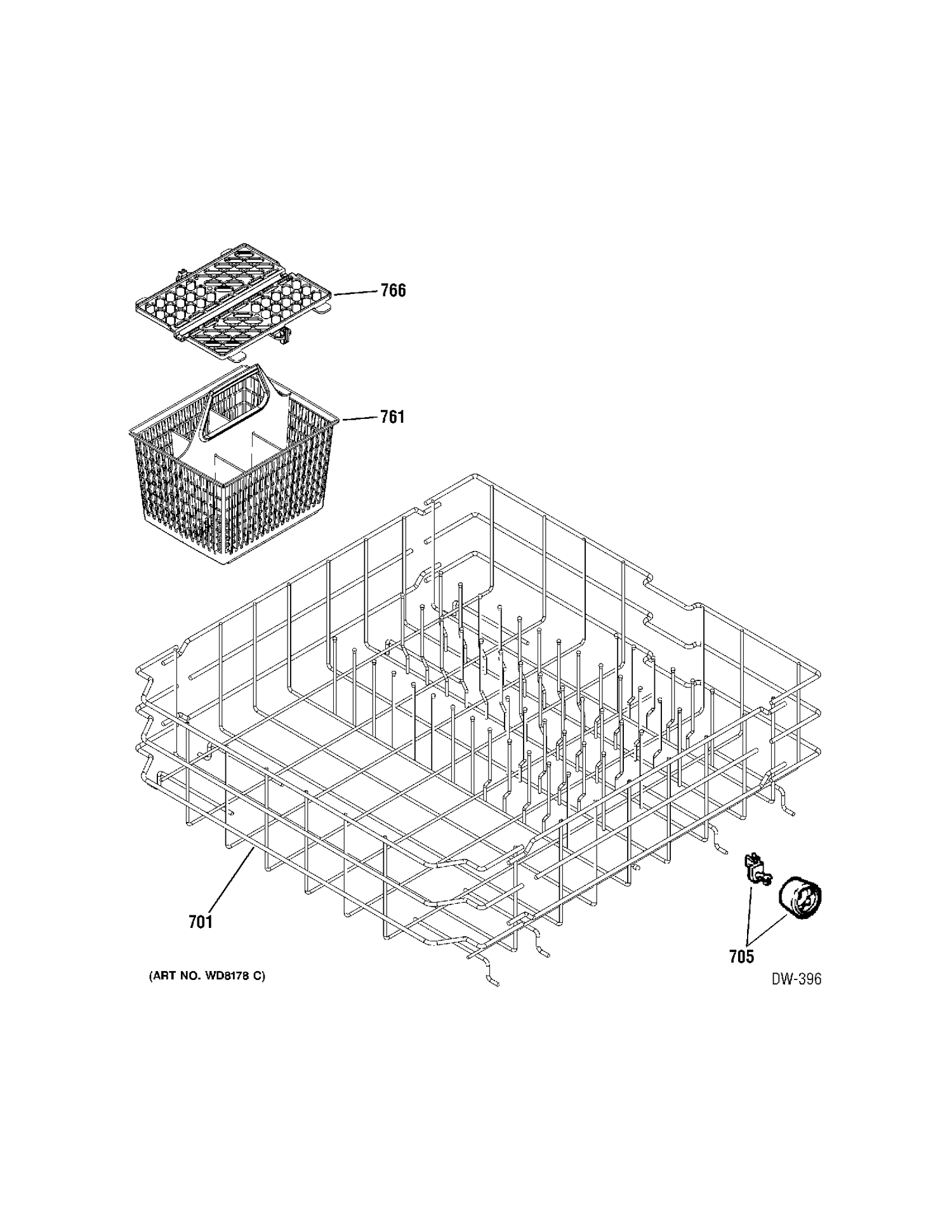 LOWER RACK Diagram and Parts List for MLD4007L15WW  General Electric Dishwasher