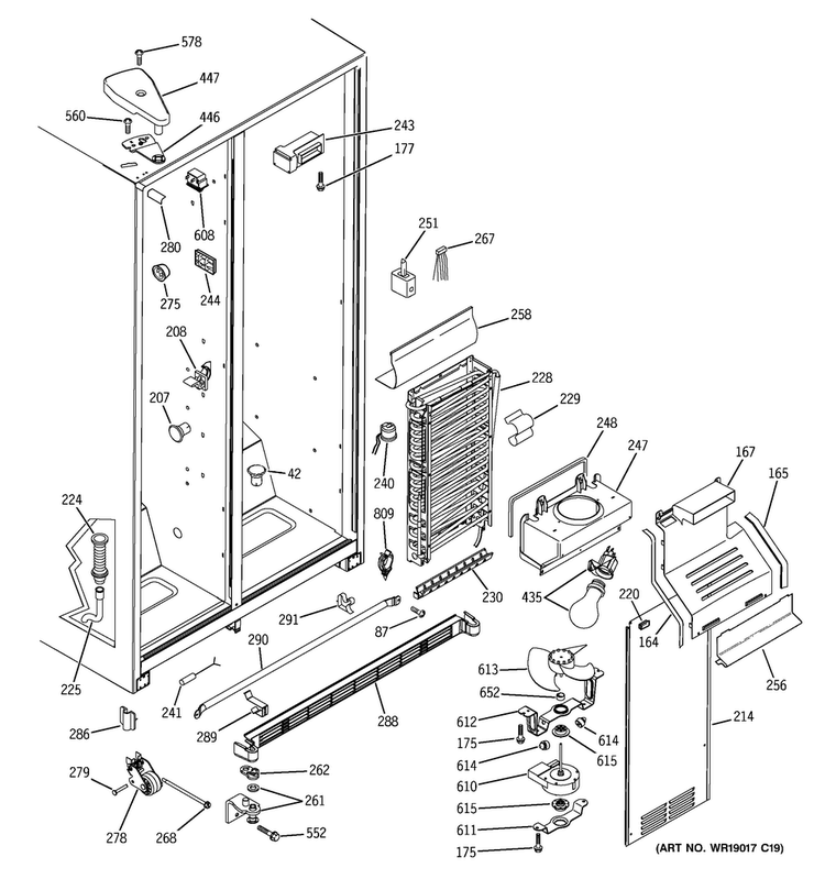 Freezer Section Diagram and Parts List for HSS22BDMCWH  Hotpoint Refrigerator