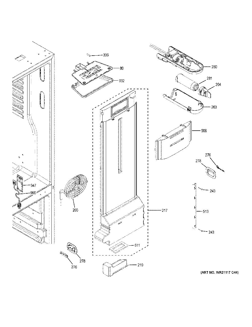 Fresh food section Diagram and Parts List for GNE27JSMDFSS  General Electric Refrigerator
