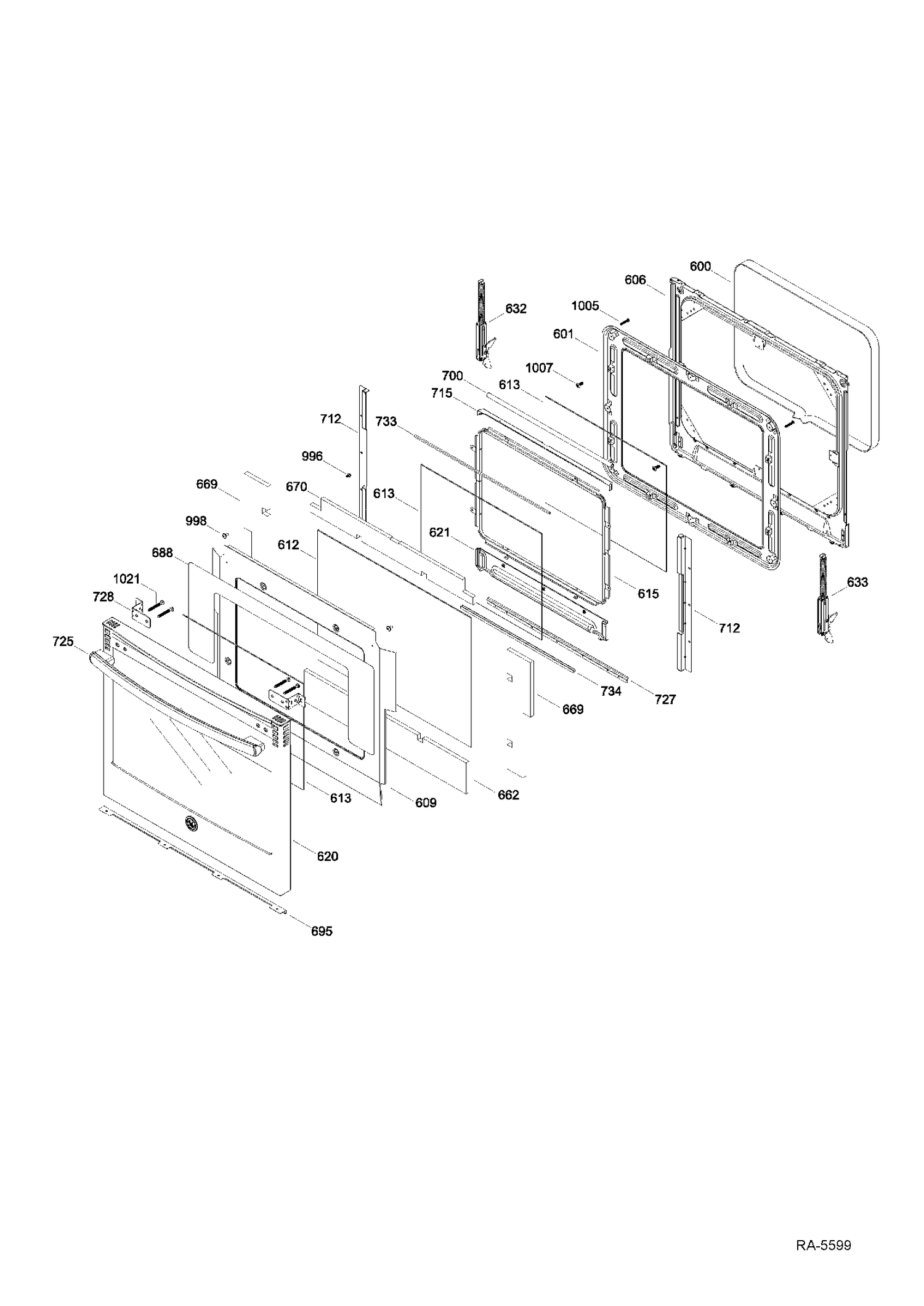 DOOR Diagram and Parts List for PCB980DF1WW  General Electric Range