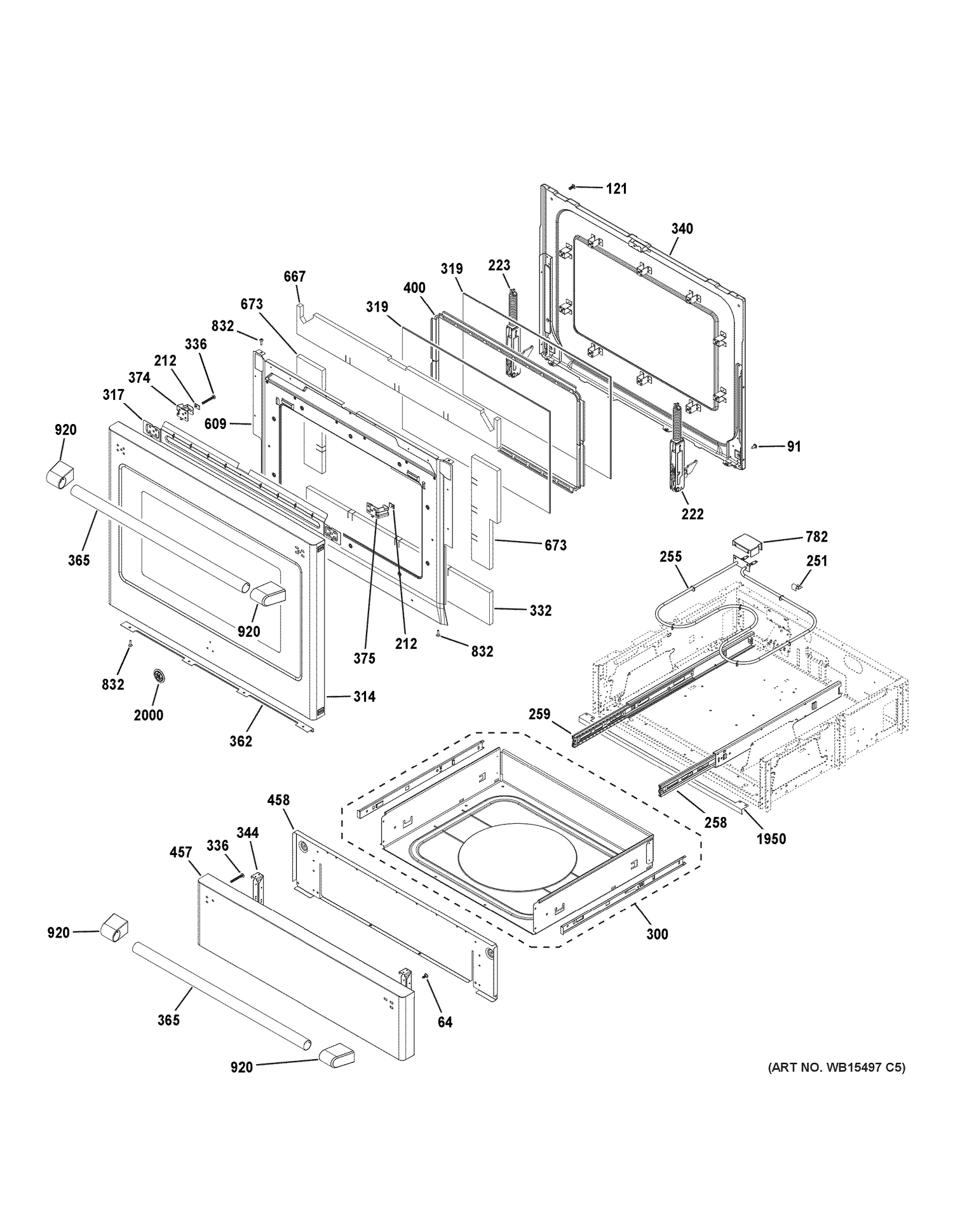 DOOR & DRAWER PARTS Diagram and Parts List for C2S986SEL1SS  General Electric Range