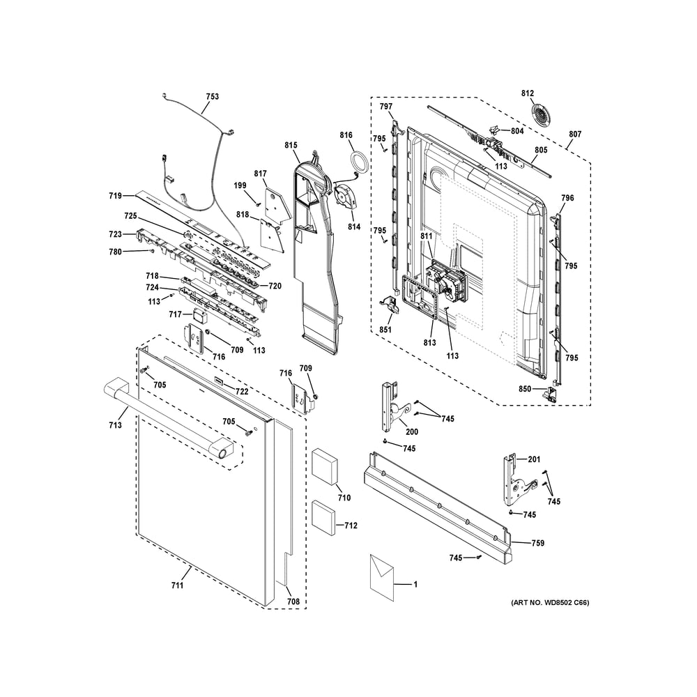 Escutcheon And Door Assembly Diagram and Parts List for ZDT925SPNCSS  General Electric Dishwasher