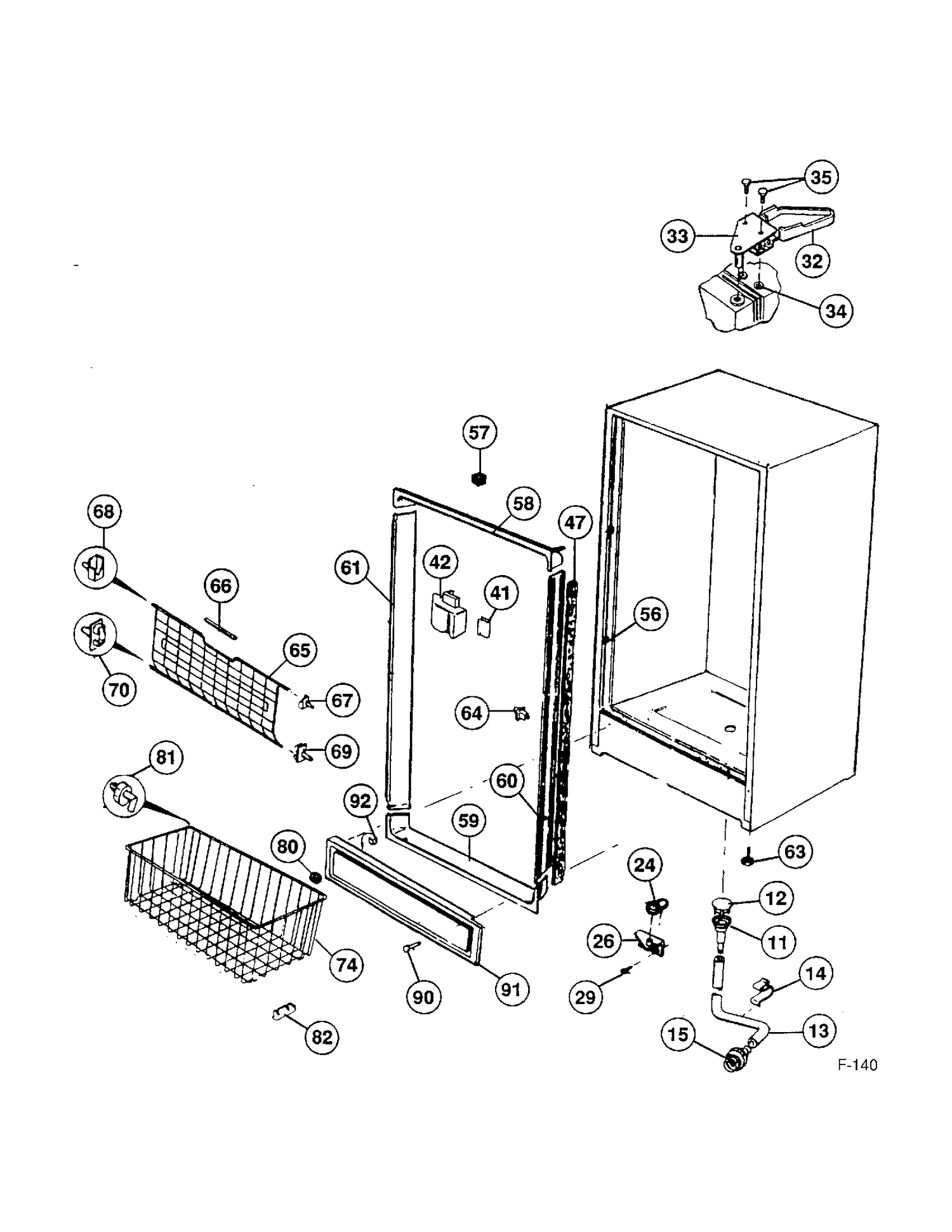 CABINET Diagram and Parts List for 86140-1  General Electric Freezer