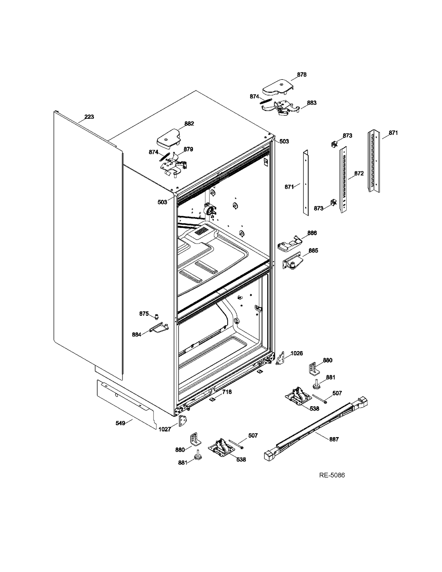 HINGE PARTS Diagram and Parts List for CFRP5NFDASS  General Electric Refrigerator