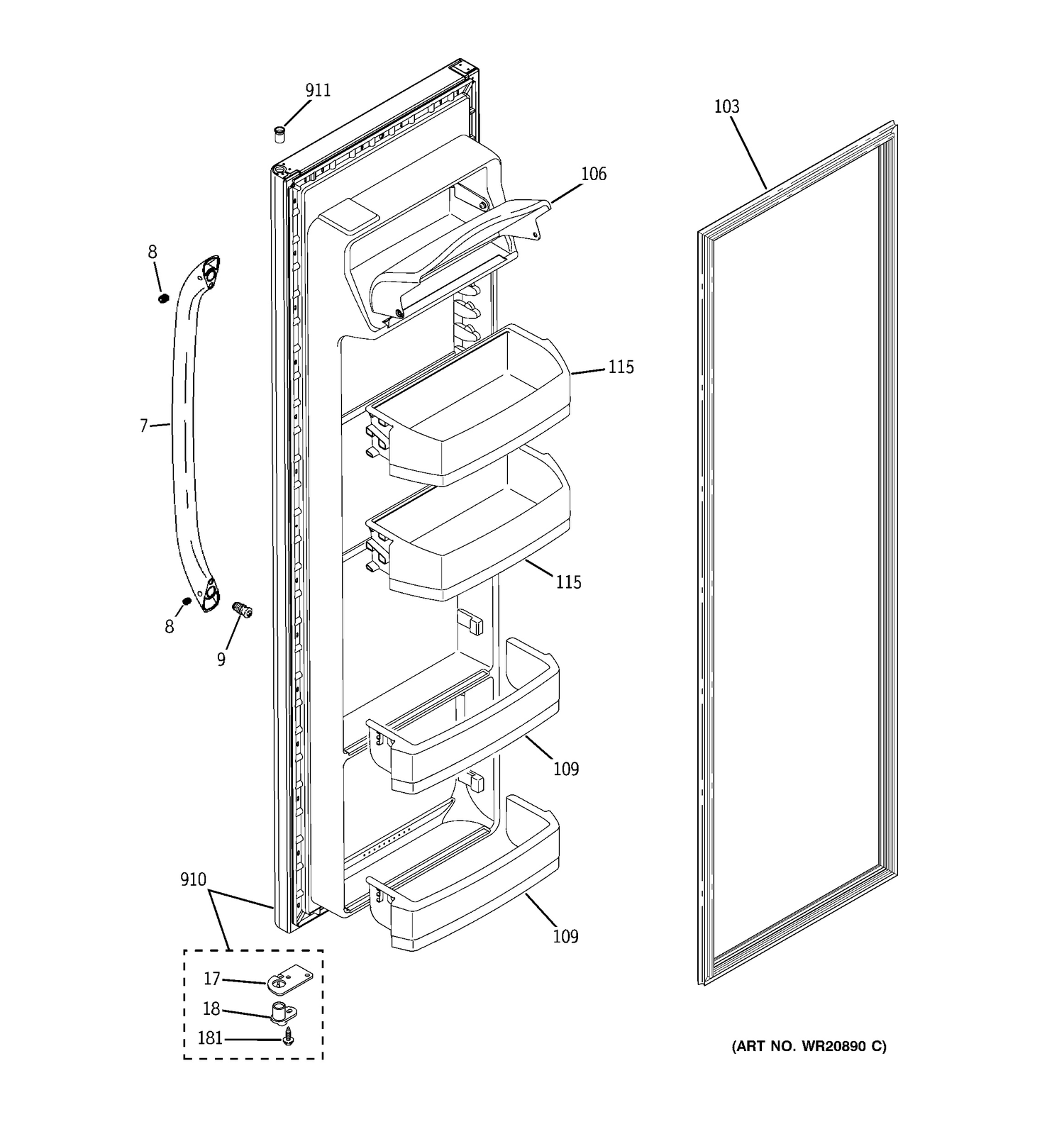 FRESH FOOD DOOR Diagram and Parts List for GSH25JGDEBB  General Electric Refrigerator