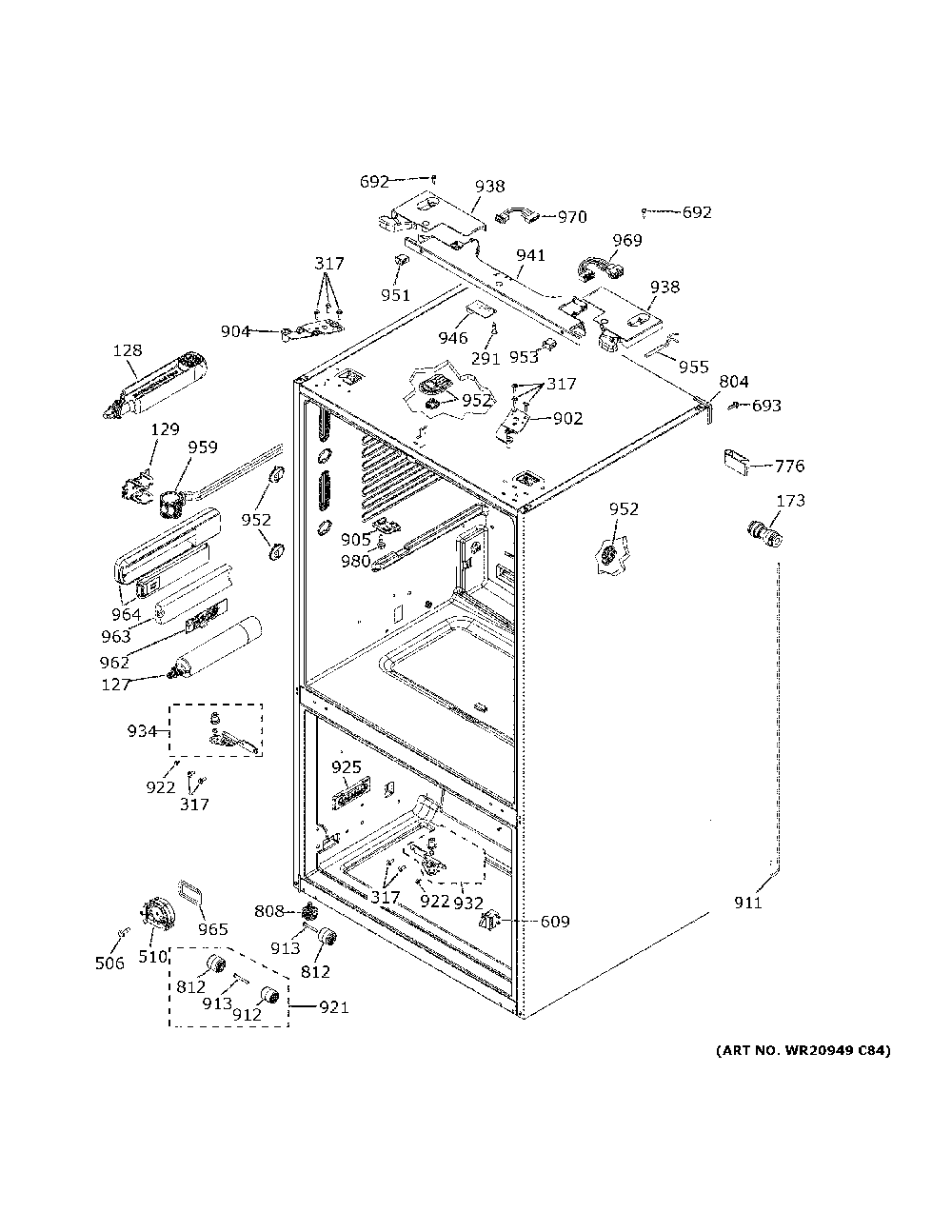 Case parts Diagram and Parts List for GFD28GELIDS  General Electric Refrigerator