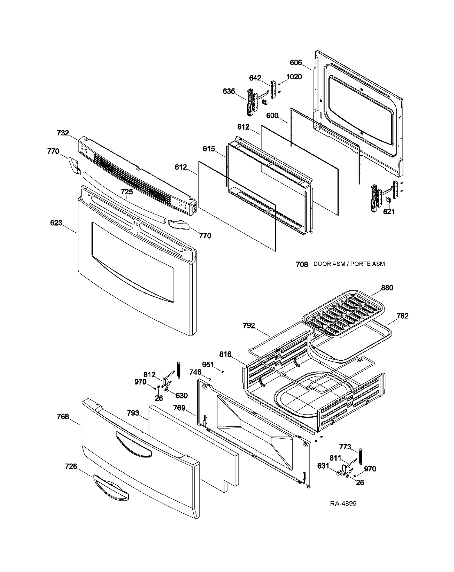 DOOR & DRAWER PARTS Diagram and Parts List for JGAS730EL3WW  General Electric Range