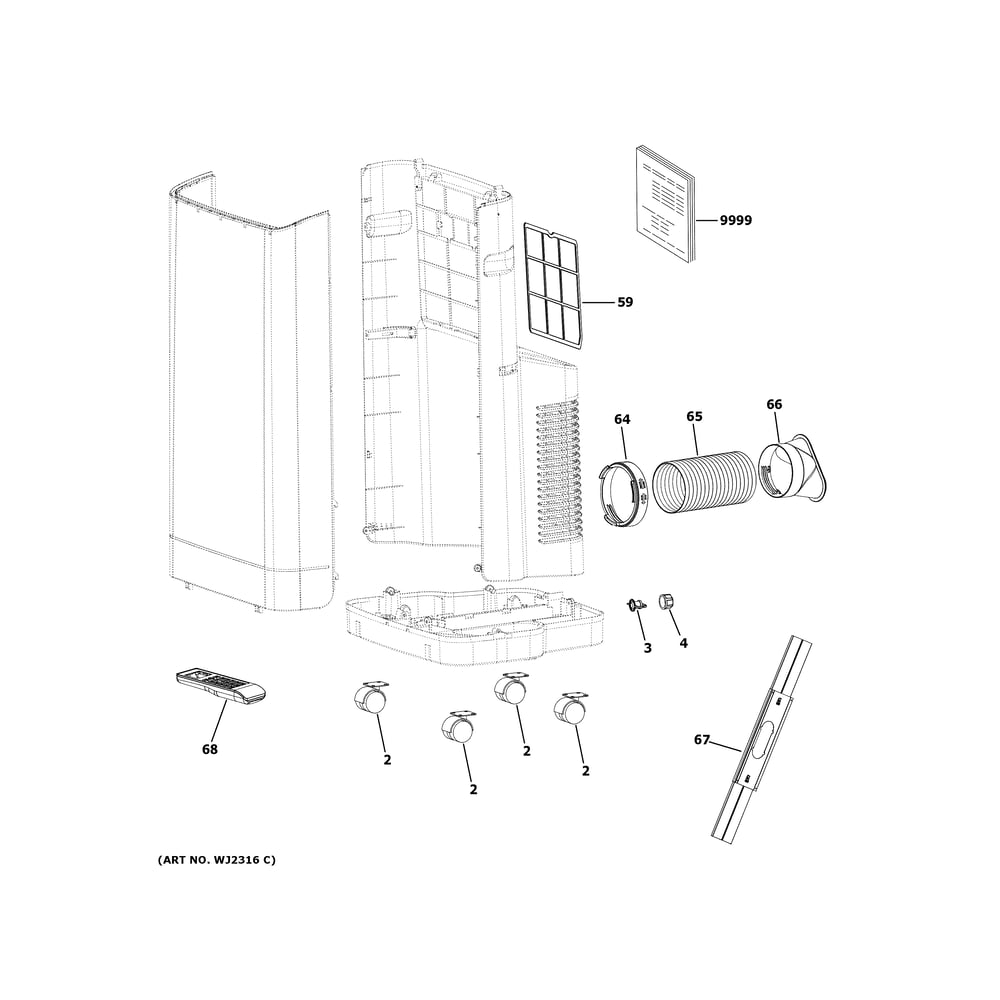 Poratble Air Conditioner Diagram and Parts List for APCA10YABWL1  General Electric Air Conditioner