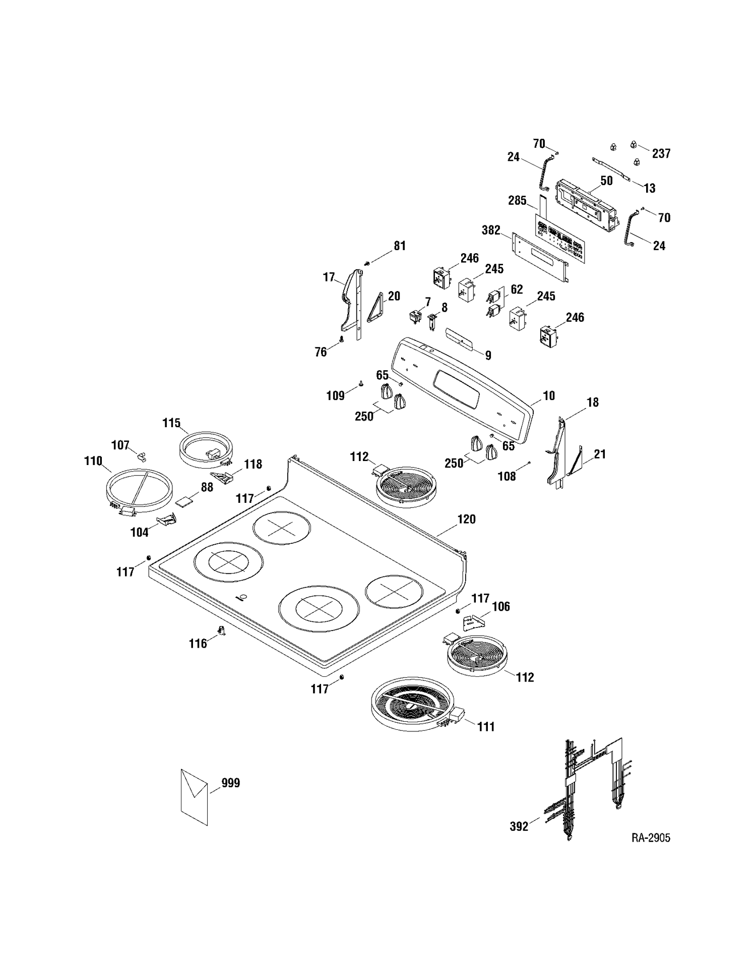CONTROLS & COOKTOP Diagram and Parts List for JCBP79SP1SS  General Electric Range