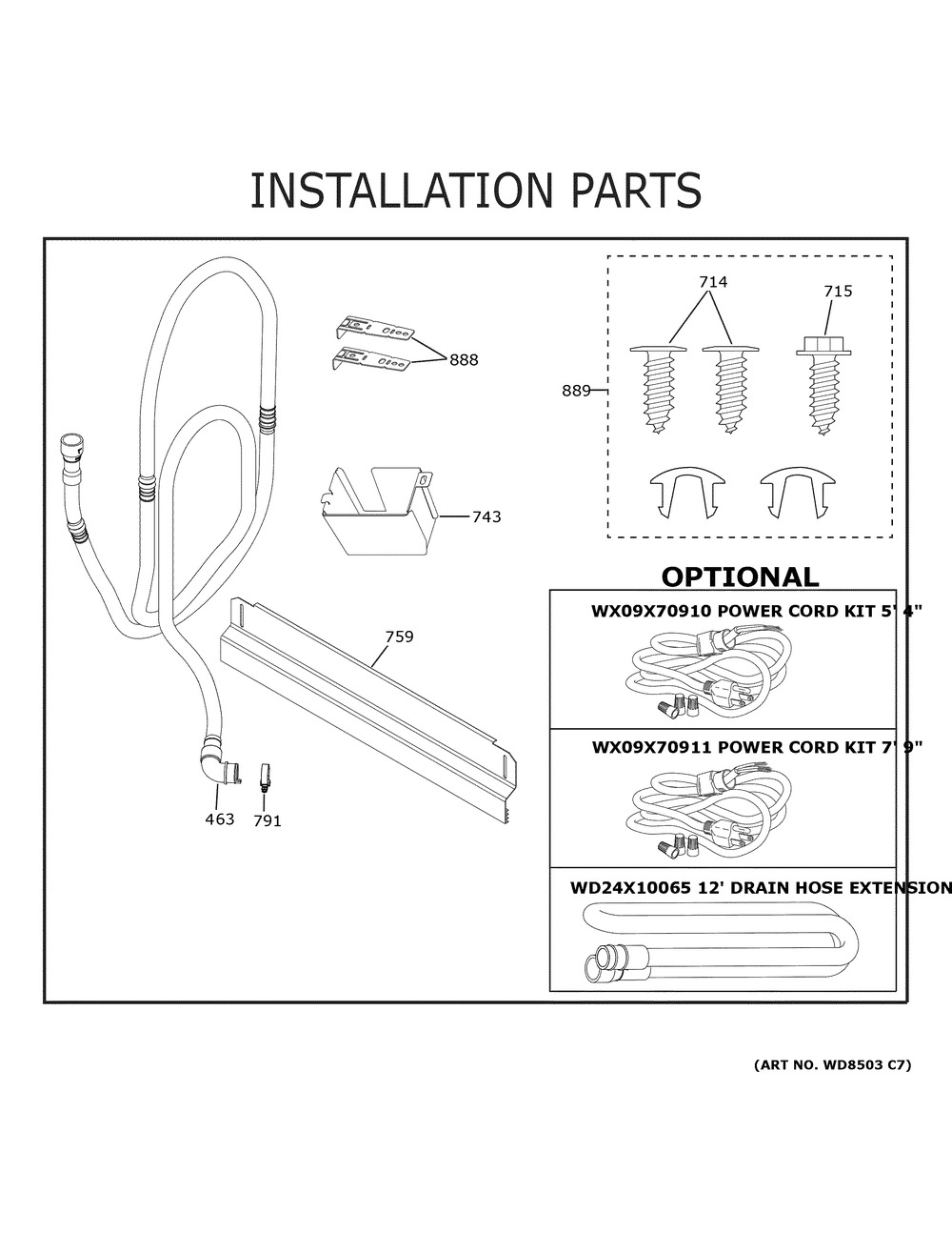 Installation Parts Diagram and Parts List for GDF450PGR5WW  General Electric Dishwasher