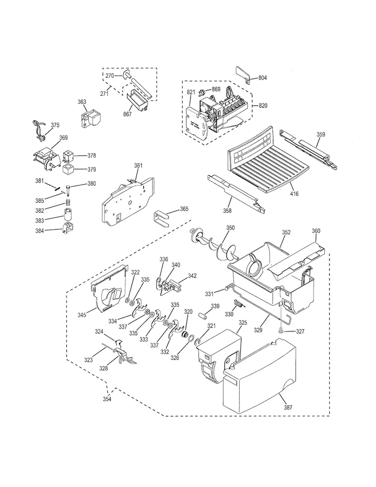 Ice Maker & Dispenser Diagram and Parts List for GSH25JGDDBB  General Electric Refrigerator