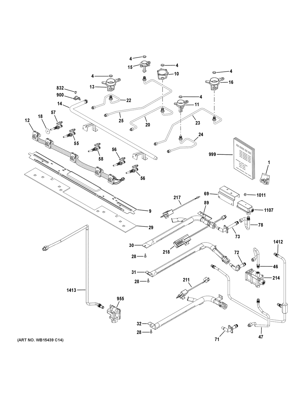 Gas And Burner Parts Diagram and Parts List for JGBS86SP3SS  General Electric Range