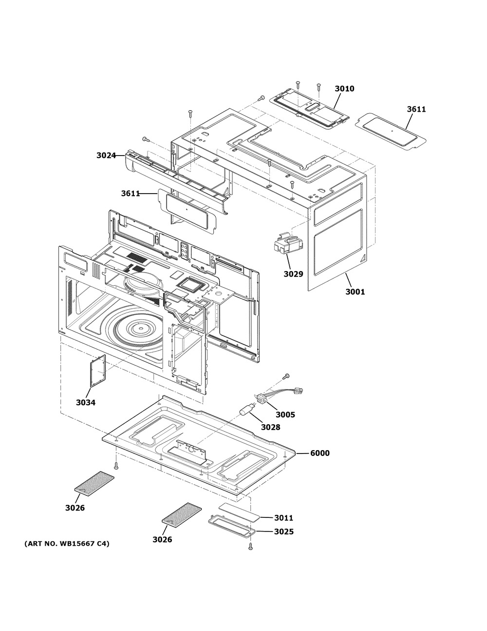 Oven Cavity Parts Diagram and Parts List for JVM3160DF9BB  General Electric Microwave