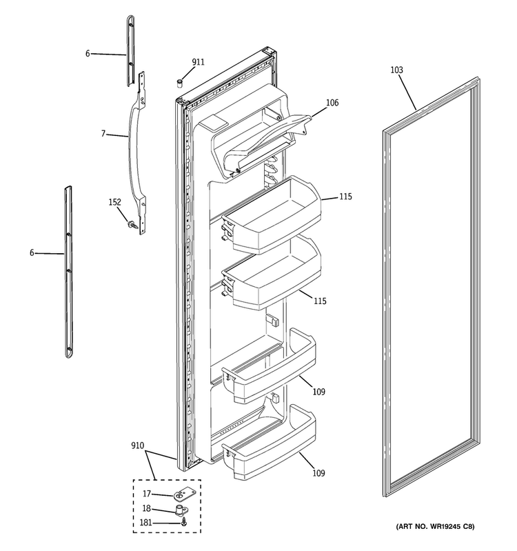 Fresh Food Door Diagram and Parts List for HSS22GFTCWW  Hotpoint Refrigerator