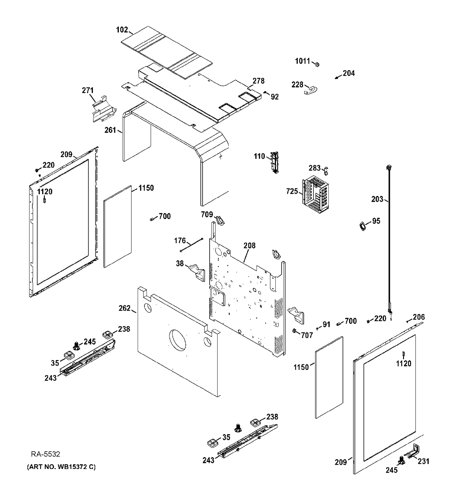BODY PARTS Diagram and Parts List for JCGB850SEF1SS  General Electric Range